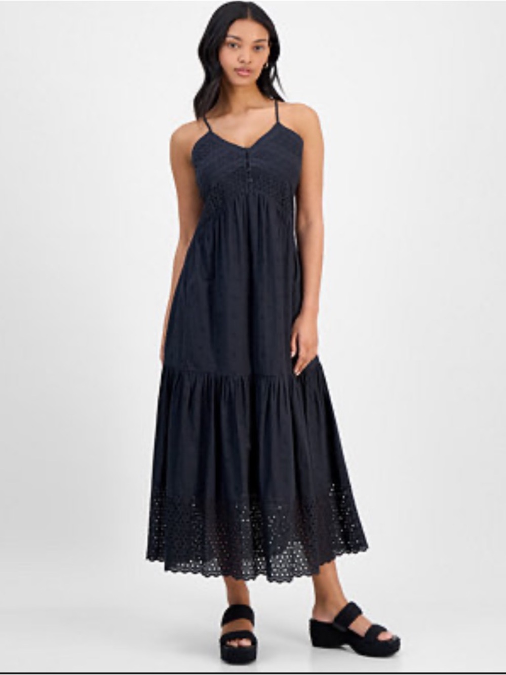 And Now This Cotton Eyelet Racerback Midi Dress - Black Small